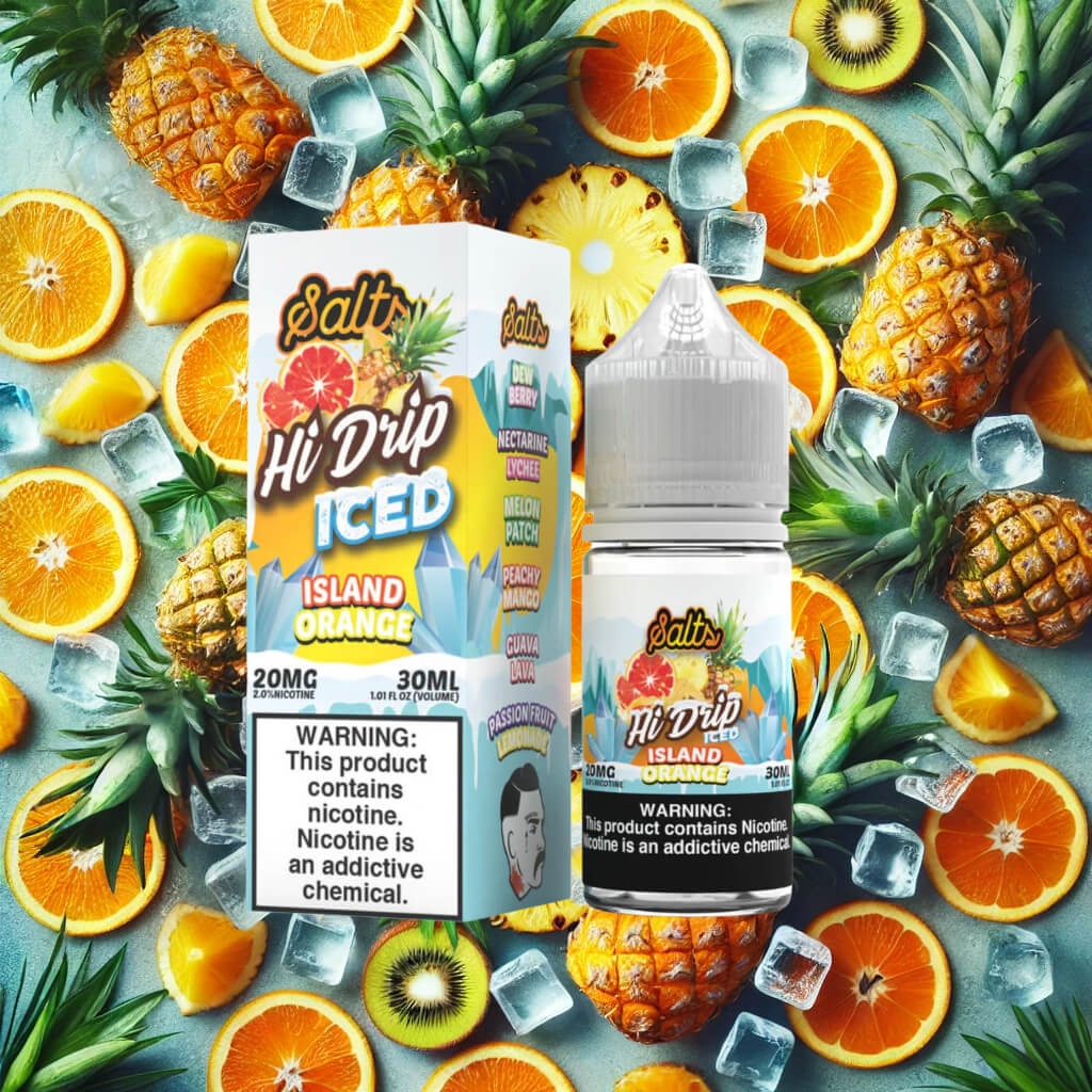 Hi-Drip Nic Salts Iced Island Orange 30ml - Botella y caja de presentación