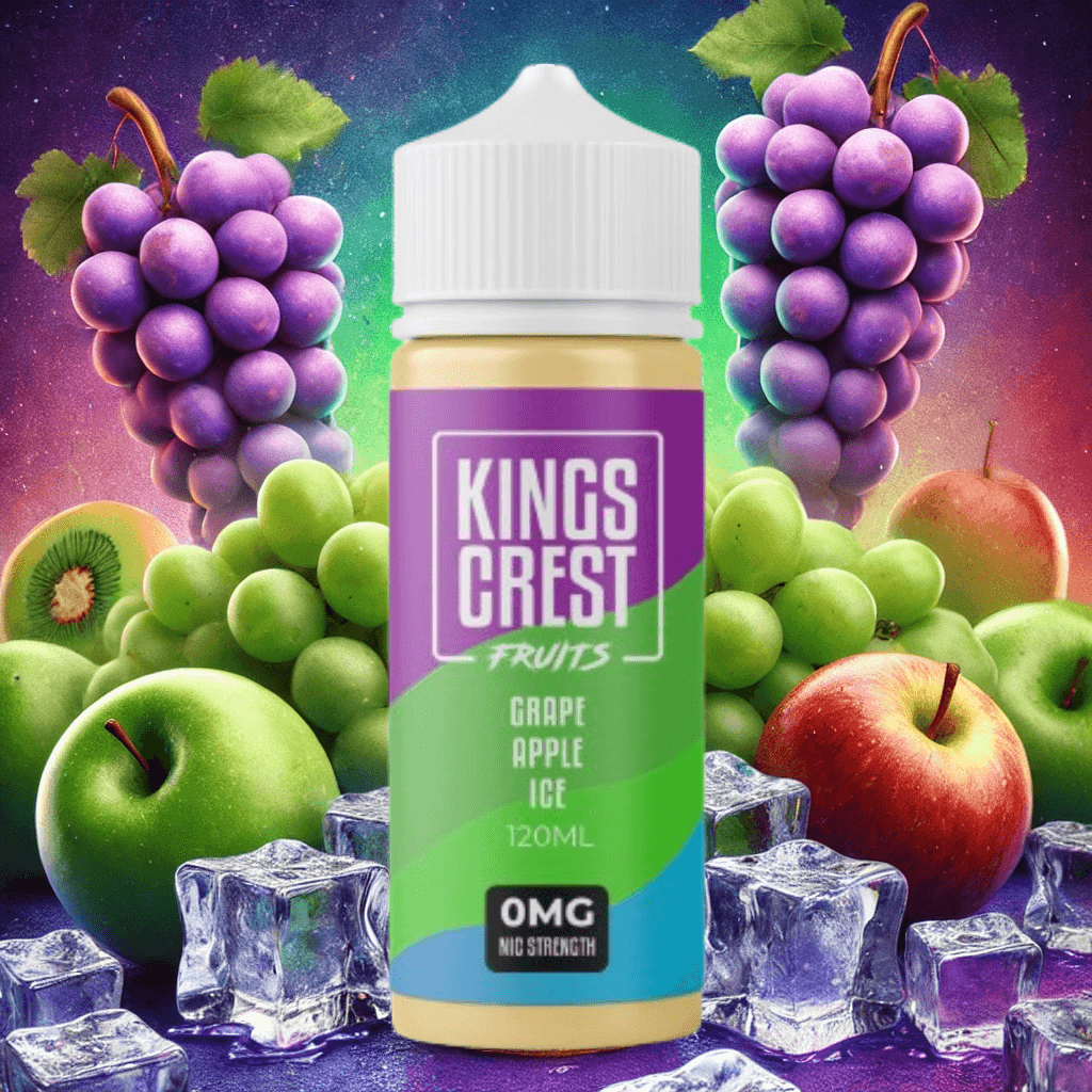 King's Crest Fruits Grape Apple Ice 120ml E-Juice - Botella y caja de presentación