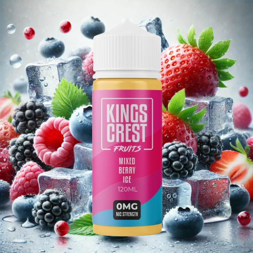 King's Crest Fruits Mixed Berry Ice 120ml E-Juice - Botella y caja de presentación